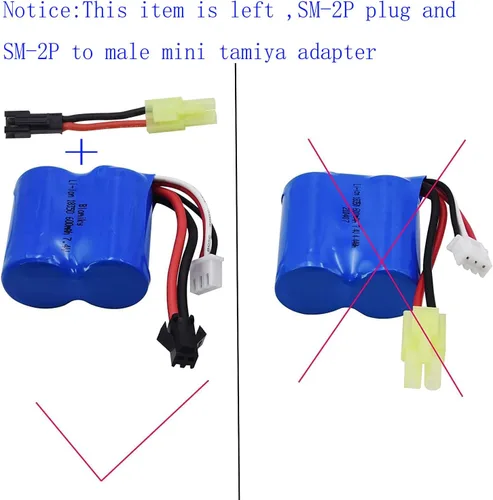Miniatura 3 de Blomiky 2 baterías de león de 7.4 V 600 mAh 4.44 Wh con enchufe SM-2P negro de 2 pines adecuado para Skytech TKKJ Blue Boat H100 H102 H106 y H120 RC