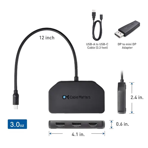 Miniatura 7 de Cable Matters 101065, divisor Mini DisplayPort/DisplayPort (2 DP + 1 HDMI), DP MST Hub con 2 puertos de pantalla y 1 HDMI para Windows,