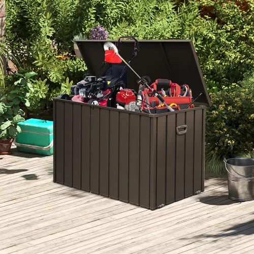 Miniatura 10 de Domi - Caja de cubierta de 100 galones, gabinete de almacenamiento de metal con cerradura para exteriores, banco de acero impermeable