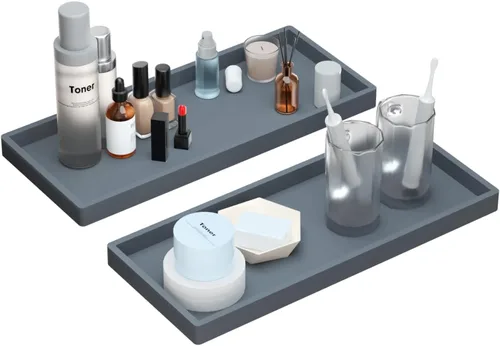 Miniatura 10 de BBK Bandeja de Tocador de Baño - Paquete de 2 (7.8" y 11.8") Bandejas de Silicona para Baño para Encimera, Bandeja para Perfume Llaves Baratijas