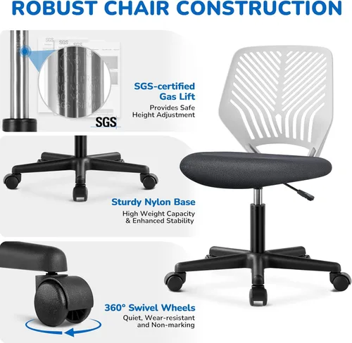Miniatura 7 de Topeakmart Silla de escritorio sin brazos, soporte lumbar de malla, ergonómica, giratoria para espacios pequeños, gris oscuro