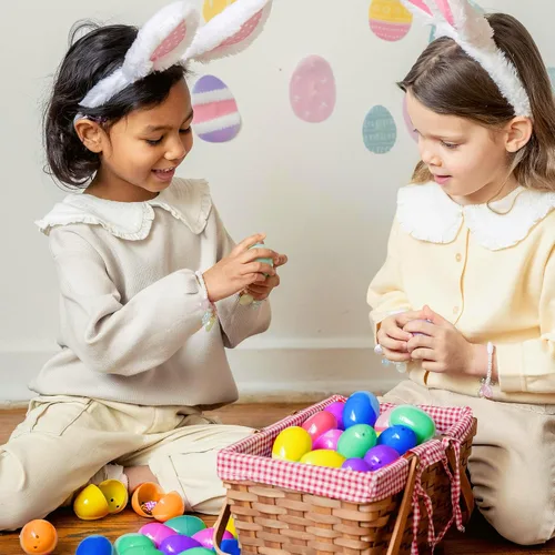 Miniatura 4 de Huevos de Pascua de plástico sorpresa juguetes ciegos bolsas de colores surtidos brillantes y vacíos, cestas de manualidades para juegos de caza