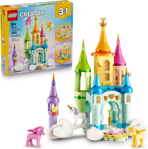 LEGO Creator 3 en 1 Castillo de Unicornio Juguete de Construcción para Niños - Trío de Juguetes de Unicornio para Niñas y Niños, Edades 8+ -