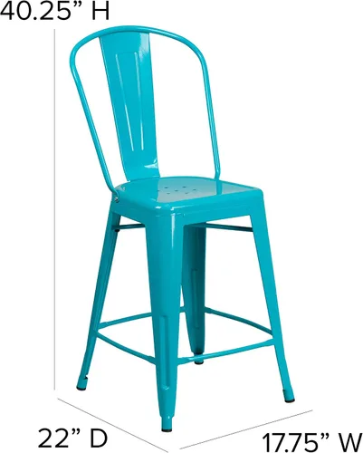 Miniatura 2 de Merrick Lane Stella - Taburete de 24 pulgadas para interiores y exteriores, taburete de metal con acabado de cristal verde azulado y azul, parte