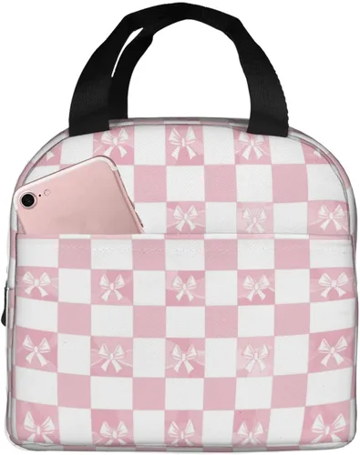 Miniatura 39 de Lonchera con diseño a cuadros azules aislada, bolsa térmica para almuerzo para adultos, niños, niñas, mujeres, oficina, trabajo, escuela, picnic