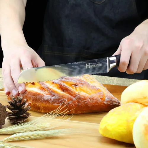 Miniatura 3 de Cuchillo de pan de 8 pulgadas afilado profesional cuchillo de cocina alemán de alto carbono cuchillo de cocina ergonómico color mango de madera