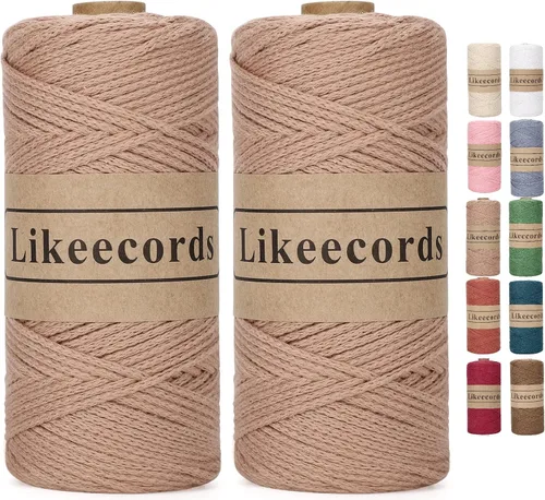 Miniatura 19 de Likeecords Cuerda de algodón 100% hilo de ganchillo de 0.079 pulgadas, cuerda trenzada de macramé, cuerda de macramé, hilo de ganchillo para regalo