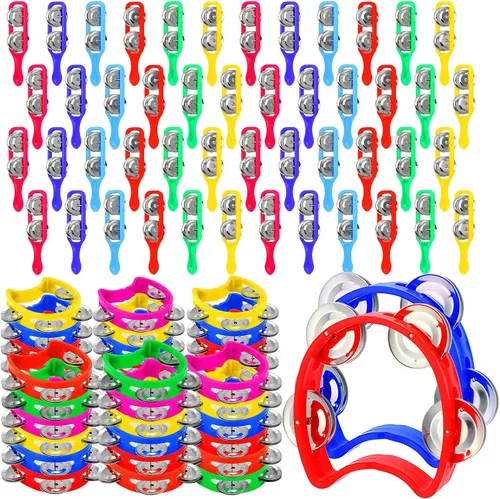 72 mini panderetas a granel, 36 panderetas de plástico coloridas, 36 platillos que hacen ruido para clases de música, escuela dominical, aprendizaje