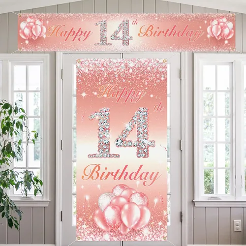 Miniatura 31 de Juego de carteles largos de feliz cumpleaños 10 para puerta, porche, decoración de cumpleaños de 10 años para niñas, suministros de fiesta