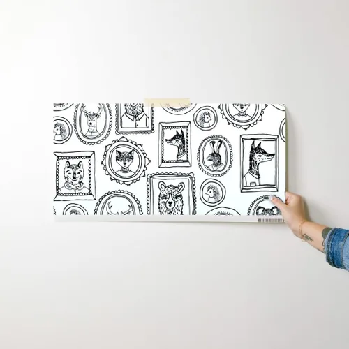 Miniatura 7 de Spoonflower Papel tapiz para despegar y pegar, marco de retrato de animales caprichoso, bosque, negro, blanco, cuarto de niños, papel tapiz