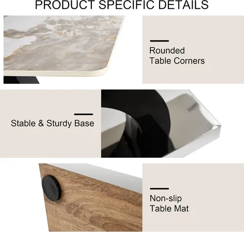 Miniatura 5 de Juego de mesa de comedor MUUOKY para 6, mesa de cocina y sillas para 6, tapa de mesa de piedra sinterizada con 6 sillas de comedor modernas Mesa