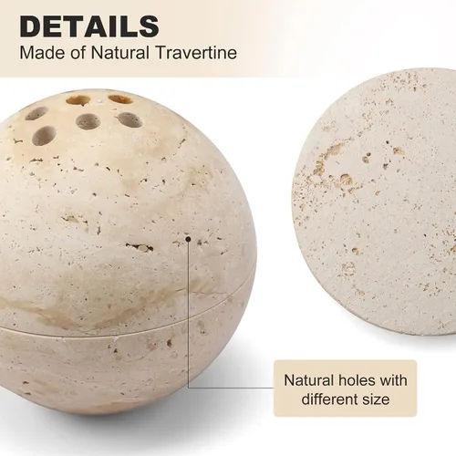 Miniatura 7 de Soporte de cono de incienso de travertino natural, hecho a mano, quemador de incienso de esfera de piedra para meditación, yoga, decoración