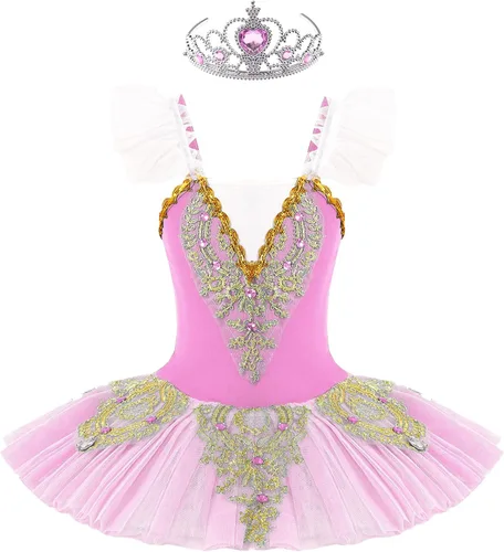 Miniatura 18 de JEATHA Camisola para niñas y niñas, leotardo con falda, vestido de ballet, cisne, lago, tutú, bailarina, disfraces para competición