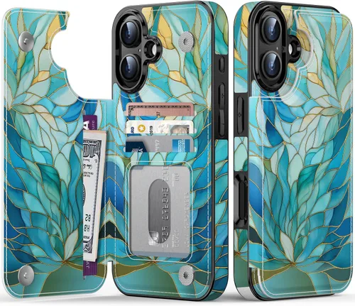 Miniatura 88 de FUNMIKO Funda tipo cartera para iPhone 13 con tarjetero, bloqueo RFID, protección de grado militar y obras de arte impresas con rayos UV, cierre