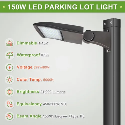 Miniatura 2 de luz LED para la calle, estacionamientos, postes, áreas exteriores, 5000k, DLC UL (café), 150.00watts, 480.00 volts 150/100/80W - (277-480V)