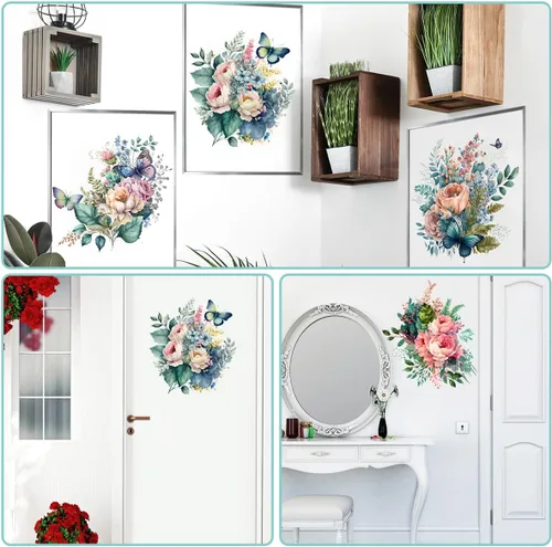 Miniatura 4 de 4 calcomanías autoadhesivas para asiento de inodoro, diseño floral, diseño de flores de acuarela, para colocar en casa, para dormitorio, sala