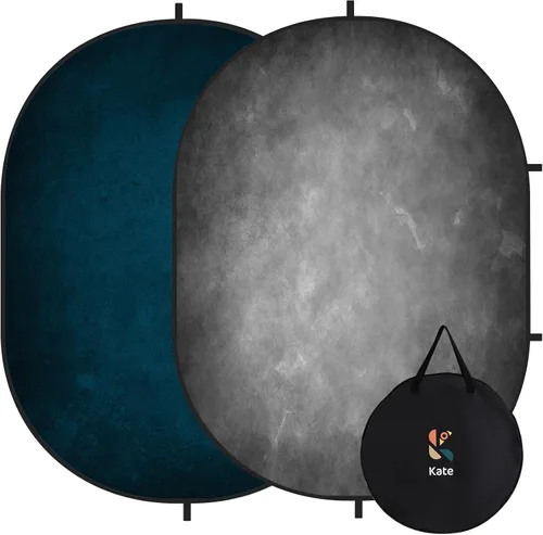 Miniatura 13 de Kate Backdorp plegable emergente de 5 x 6.5 pies, pantalla de doble cara azul y gris, fondo plegable y reversible 2 en 1 para fotografía, videos