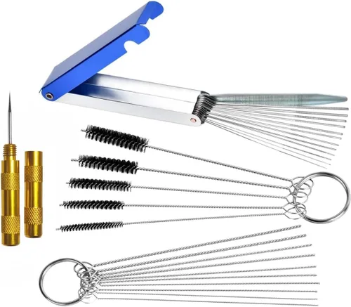 LImeiy Limpiador de Carburador para Eliminar Suciedad de Carbono, Juego de 13 Alambres de Limpieza + 10 Agujas de Limpieza + 5 Cepillos de Nylon + 1
