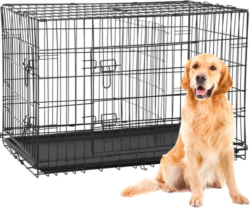 Miniatura 15 de BestPet Jaula para perros 18 pulgadas Negro Perrera de metal plegable con puertas individuales, pestillos seguros de perno deslizante