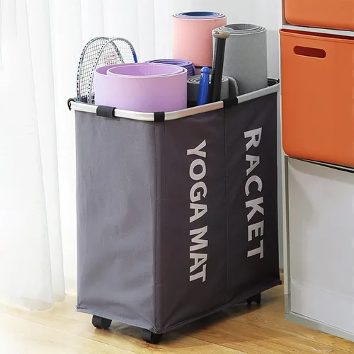 C'ESTBON Cesta de almacenamiento de esterilla de yoga de calidad bien hecha, organizador de equipos de fitness multiusos, movible 4 ruedas fuertes