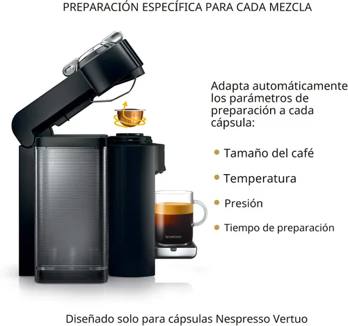 Miniatura 4 de Máquina de café y espresso Nespresso Vertuo de De'Longhi, color negro piano con espumador de leche Aeroccino Negro (Piano Black)