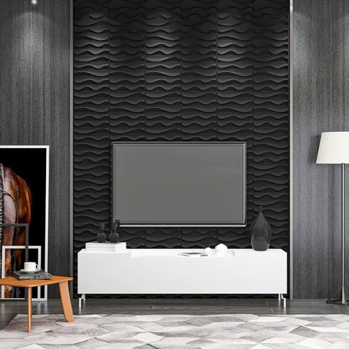 Miniatura 6 de Art3dwallpanels Paquete de 33 paneles de pared 3D, elegantes azulejos de pared con textura ondulada, papel tapiz moderno de PVC para decoración