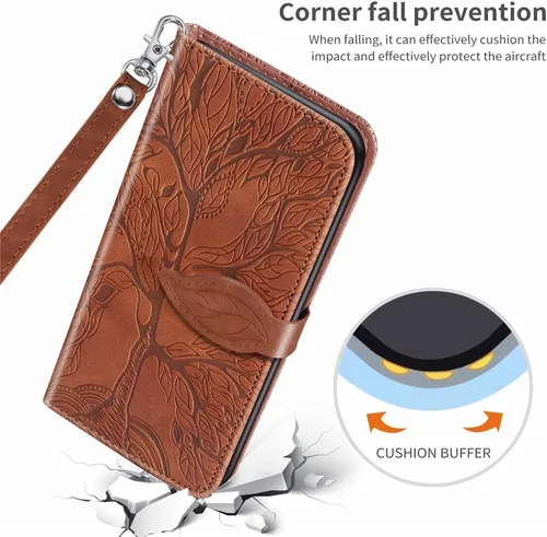 Miniatura 7 de Funda tipo cartera para Samsung Galaxy A13, piel sintética de alta calidad con diseño de árbol en relieve, función atril, ranuras para tarjetas