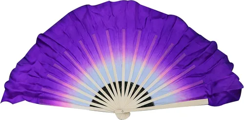 Miniatura 27 de Winged Sirenny Pares de abanicos plegables de seda cortos de 4 pulgadas (3.9 in) para adoración y baile popular chino (negro a morado)