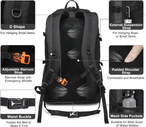 Miniatura 4 de Mochila de senderismo expandible de 40 L/50 L para hombres y mujeres, mochila de viaje y camping aprobada para vuelos