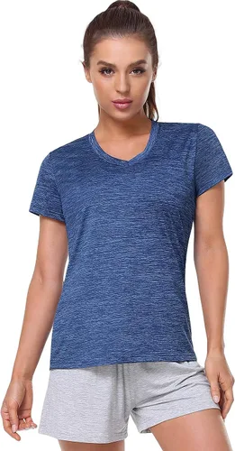 Miniatura 2 de Xelky Paquete de 3 a 4 camisetas de manga corta para mujer, de ajuste seco, absorben la humedad, camisetas atléticas deportivas con cuello en V