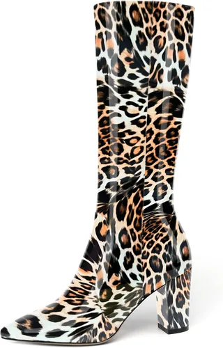 Miniatura 184 de AMBELIGHT Botas altas hasta la rodilla con cremallera y puntera puntiaguda para mujer, de patente sólida, tacón alto, 3.3 pulgadas