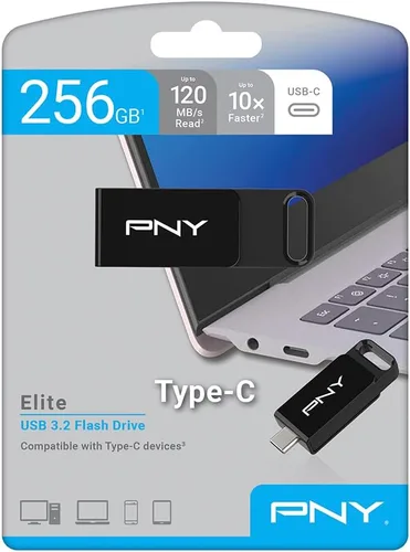 Miniatura 10 de PNY Elite Type-C - Unidad flash USB 3.2 de 256 GB, lectura de hasta 120 MB/s, escritura hasta 10 veces más rápida que USB 2.0, diseño confiable