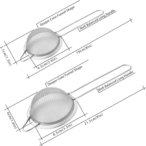Miniatura 2 de Paquete de 2 coladores de malla fina, mini colador de acero inoxidable con asa para cocina, tamices de metal para colar té, matcha, cóctel, jugo