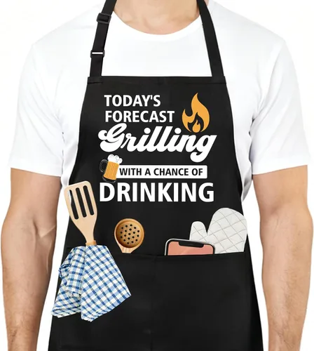 Miniatura 20 de Divertido delantal de cocina para mujeres y hombres, delantal de cocina para hornear con 2 bolsillos, lindo regalo de cumpleaños, Navidad, día