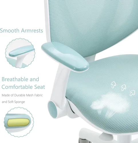 Miniatura 7 de Linda silla de escritorio para niños, silla de computadora azul con reposabrazos ajustables y reposapiés, sillas giratorias para estudio, lectura