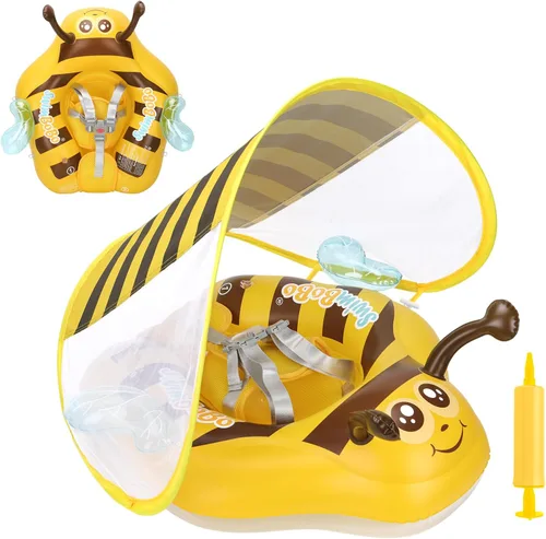 Free Swimming Baby Flotador inflable de natación para bebé con toldo para el sol, tamaño mejorado, flotadores de piscina para niños de 3 a 36 meses