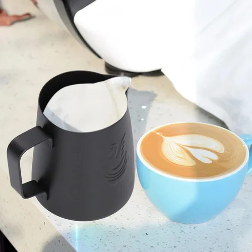 Miniatura 5 de Jarra espumadora de leche de acero inoxidable, taza de arte de café de 14 onzas con diseño de cisne para uso doméstico, capuchino, café con leche