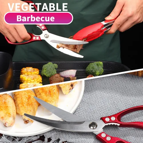 Miniatura 5 de Tijeras de cocina resistentes, paquete de 2, hoja afilada de acero inoxidable de alta calidad, tijeras de carne aptas para lavavajillas, tijeras