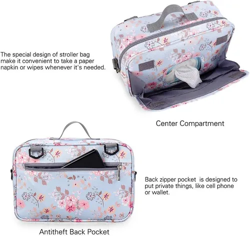 Miniatura 3 de Organizador de pañales para bebé al aire libre - Bolsa de cochecito de bebé, contenedor de almacenamiento para pañales, toallitas y juguetes (rosa)
