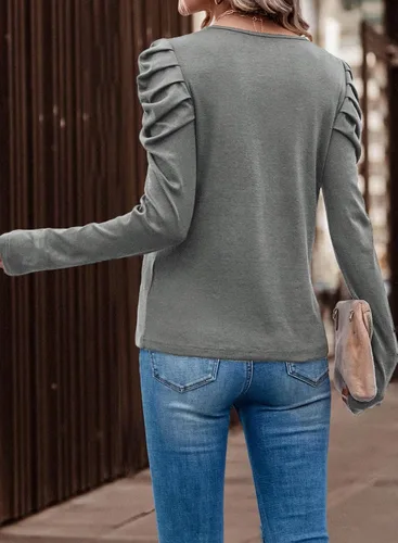 Miniatura 4 de Dokotoo Blusas y blusas sueltas de manga larga abombadas con cuello en V para mujer