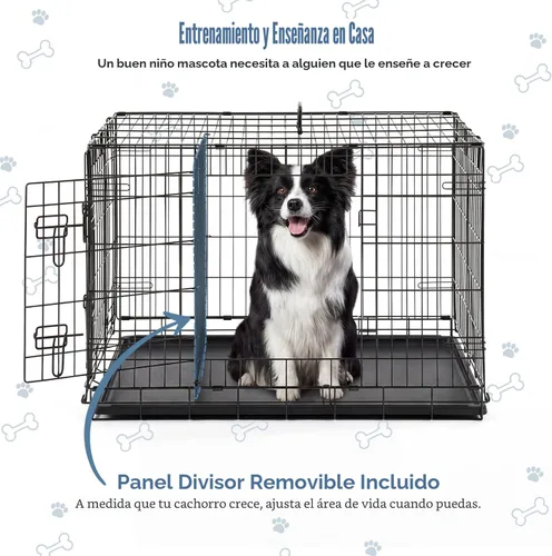 Miniatura 3 de DUMOS Jaula para perros, jaula mediana de doble puerta de 36 pulgadas con bandeja de plástico a prueba de fugas, asa, perrera plegable de alambre