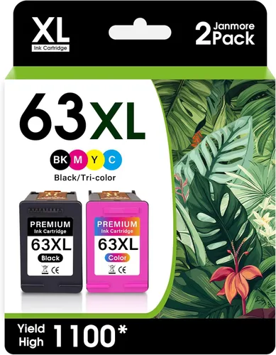 JANMORE Paquete combinado de cartuchos de tinta de repuesto 63 XL de alto rendimiento compatible con HP 63XL Envy 4520 4512 4516; Officejet 3830