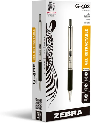 Miniatura 13 de Zebra Pen STEEL G-402 - Bolígrafo de gel retráctil, punta fina de 0.020 in, tinta negra suave, tinta de secado rápido para evitar manchas ni