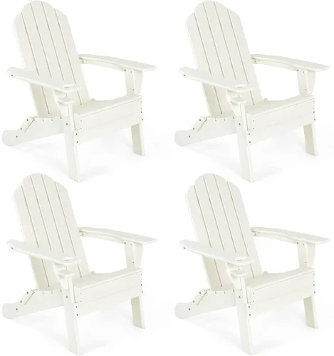 Miniatura 19 de Giantex Adirondack - Silla plegable para exteriores, silla de patio resistente a la intemperie de HDPE con soporte integrado para tazas, silla