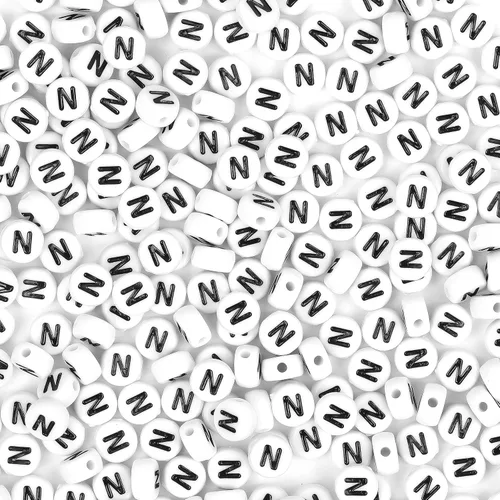 Miniatura 18 de 300 cuentas de letras S de 0.157 x 0.276 in, cuentas blancas del alfabeto de forma redonda acrílica, cuentas sueltas para pulseras con nombre