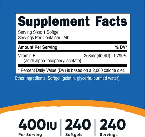 Miniatura 2 de Nutricost Vitamina E 400 UI, 240 cápsulas de cápsulas blandas (2 botellas)