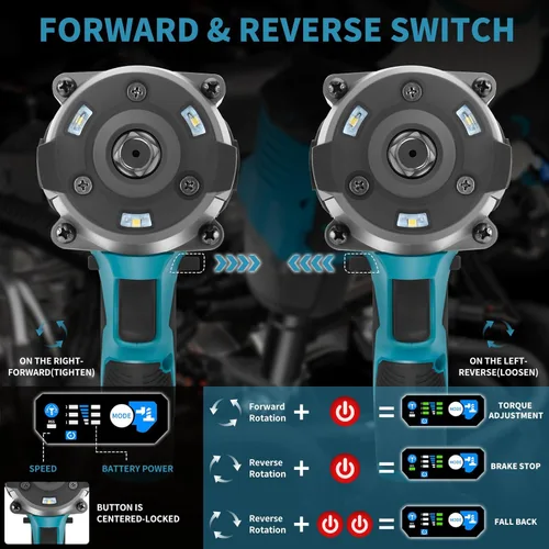 Miniatura 5 de RYOJEGK Llave de impacto de 1500 N.m, pistola de impacto inalámbrica de 1107 pies-libras de 1/2 pulgada, destornillador de impacto de potencia sin