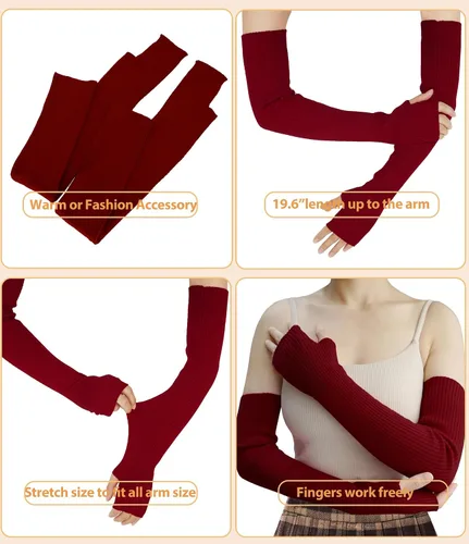 Miniatura 67 de Guantes cálidos de cachemira de brazo largo para mujer, guantes de invierno acogedores sin dedos, calentadores de brazos suaves, gran regalo