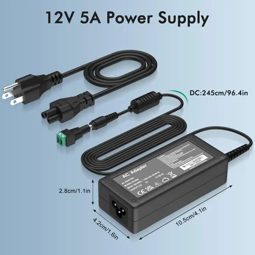 Miniatura 2 de Fuente de alimentación de 12 V 5 A, adaptador de fuente de alimentación Waysse, convertidor AC DC 100-220 V a transformador de 12 voltios 5