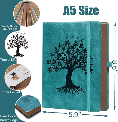 Miniatura 6 de ZXHQ Diario grueso de 360 páginas para mujeres y hombres, cuaderno de diario rayado A5 para escribir, tapa dura, papel de 100 g/m², diseño del árbol